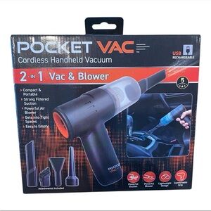 Power Vac 2 In 1 Cordless  Handheld Vac & Blower USB Rechargeable & Attachments